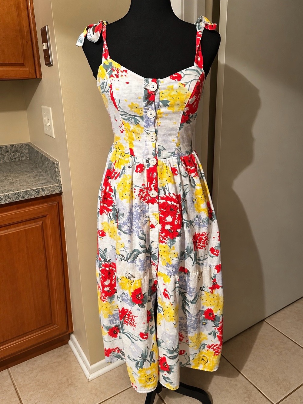 Urban Outfitters Positano Linen Tie-Shoulder Midi Dress Size S
